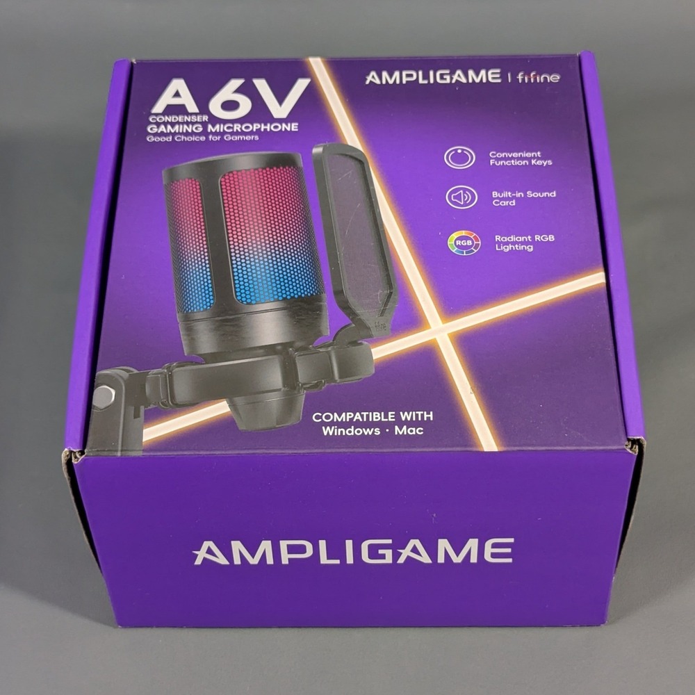 Fifine Ampligame A6V USB Gaming Microphone RGB Condenser Black Windows Mac
